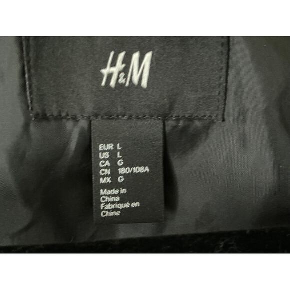 Women's L H&M Black White Wool Blend Houndstooth Tweed Jacket Zip-Up Bomber Coat - Picture 7 of 8